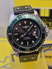 Invicta Pro Diver Black Dial Green Bezel Black Leather Watch 22072 MSRP 395.00