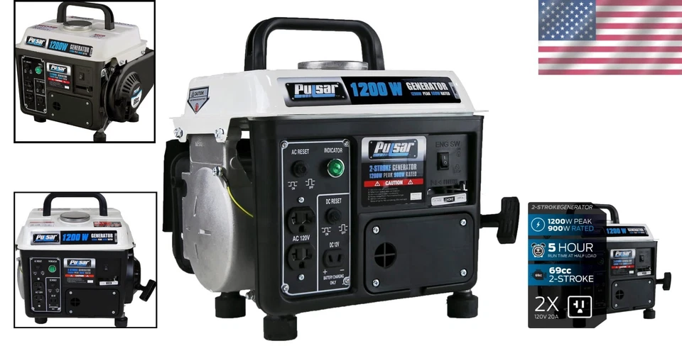 Portable Gas Generator 1200W Black/White - Image 2 of 4