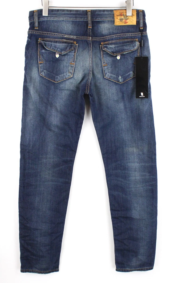 Takeshy Kurosawa 34 Uomo Jeans Blu Dritto Macchiate Affliggere