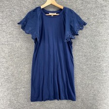 New Loft Dress Women PXXS Petite Blue Shift Midi Crew Neck Short Sleeve Pencil