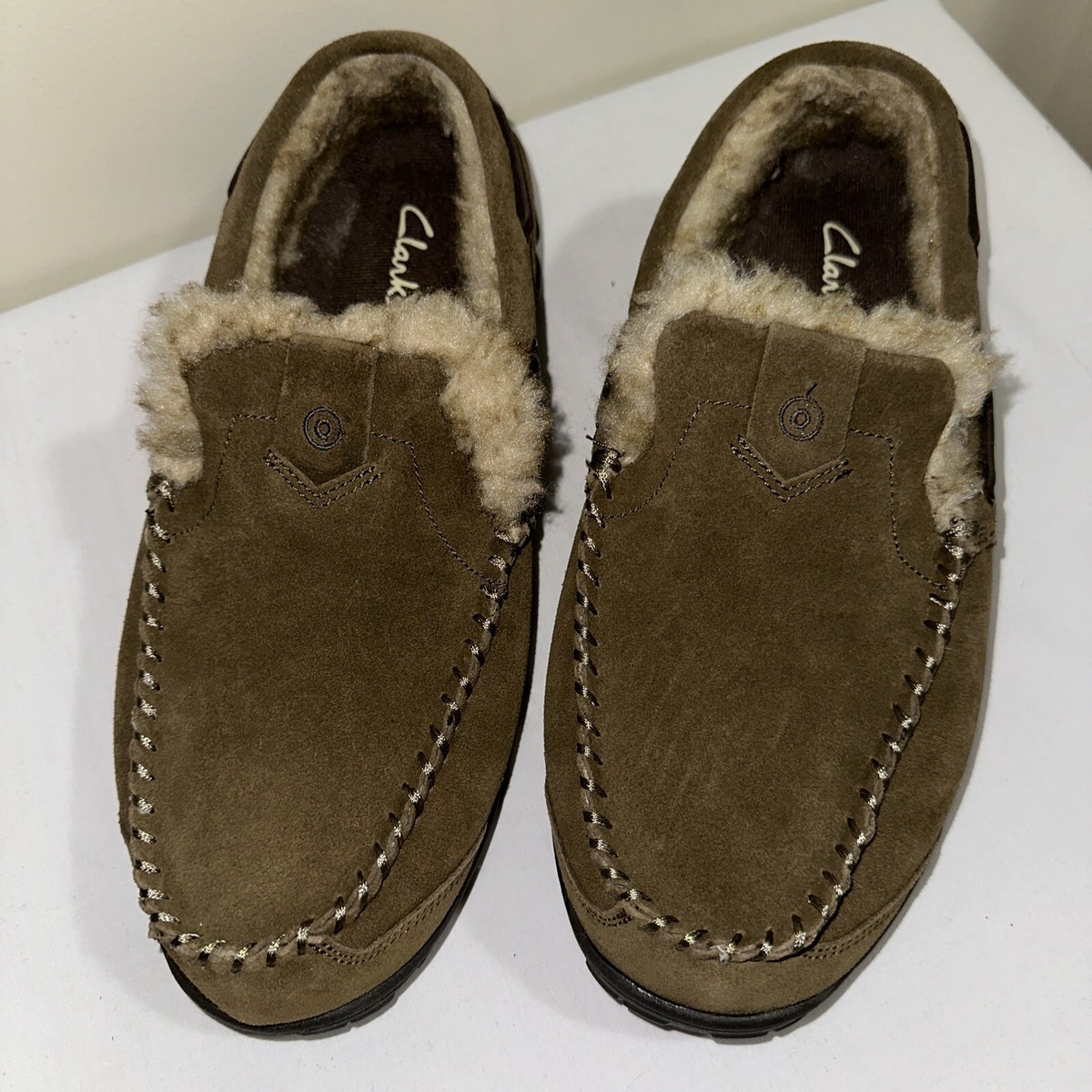 New CLARKS Men's HUDSON BAY II Slip-On Moccasin Shoes, TAUPE, 10M