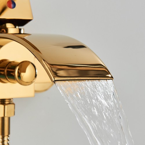 Gold Badewannenarmatur set Wasserfall Bad Wasserhahn Mischbatterie mit brasue - Picture 5 of 10