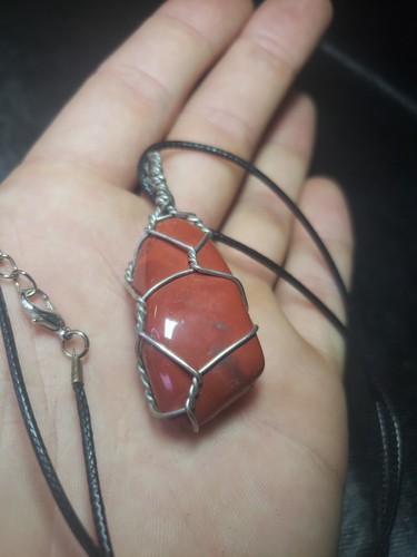 Hand Made Red Jasper Pendant Wire Wrap with Necklace - Picture 2 of 3