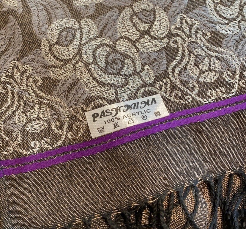 Genuine Pashmina Brand 100% Acrylic Floral Fringed Shawl New W/o