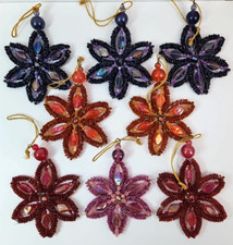 8 Glass Beaded Christmas Tree Snowflake Ornaments 5"x3-1/2" Hanging Metal Wire