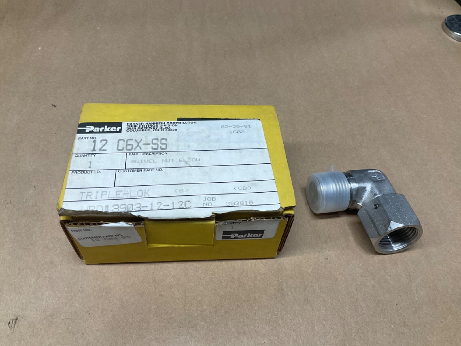 Parker 12 C6X-SS Triplelok Swivel Nut Elbow 3903-12-12C 3/4” #34F120-CI
