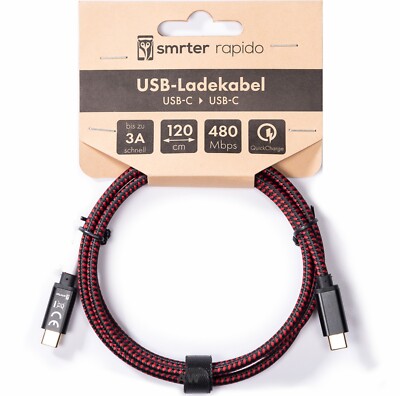 SMRTER RAPIDO USB-C USB Typ C auf C Datenkabel Ladekabel bis 480 Mbps 3A 60W