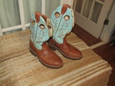 Boulet Green  Brown Leather Round Toe Western Boots Women's Size 5 C WIDE 