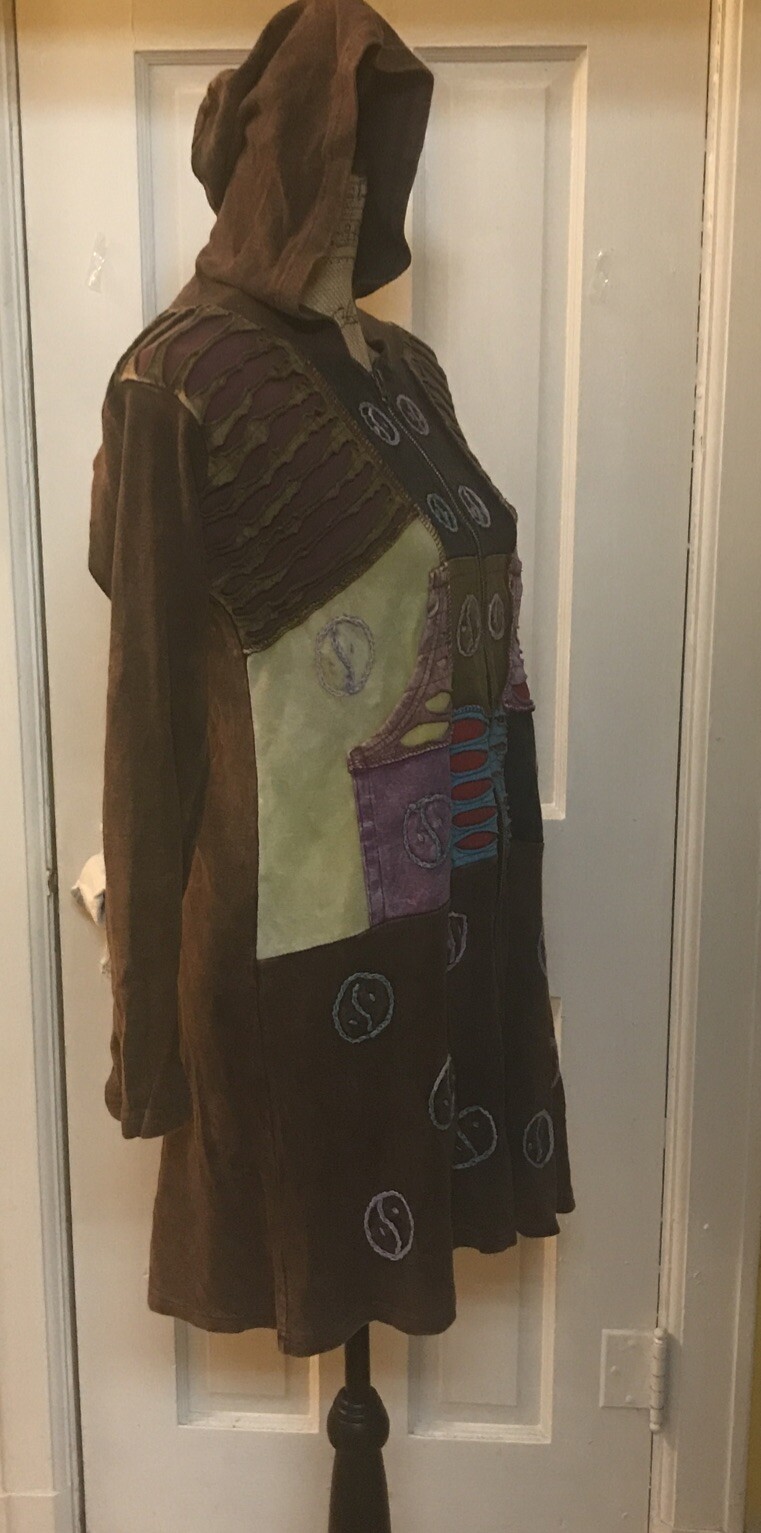 Rising International Peace Patchwork Brown Hooded… - image 6