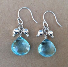 STERLING SILVER BLUE BRIOLETTE SUNDANCE CHARM EARRINGS HANDMADE ARTISAN JEWELRY