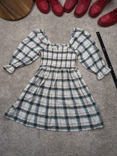 Madewell Womens Medium Lucie Elbow Sleeve Smocked Lebaum Plaid Mini Dress NWT