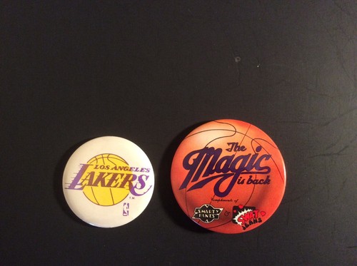 Los Angeles Lakers VTG Pinback Button Log “The Magic Is Back” NBA Basketball