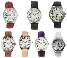 Urban Donna Grande Argento Diamante Quadrante Cinturino Orologio IN Ecopelle