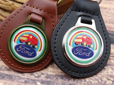 Nos New Rare Vintage 1970s Ford Van Genuine Leather Key Chain Ring Fob Nos