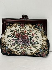 Vintage Tapestry Clutch Purse with Lucite Closure - Made in Hong Kong