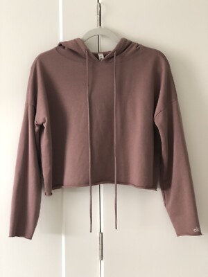 Alo Yoga Crop Raw Hem Hoodie Sweatshirt Smokey Quartz Size XS | eBay
