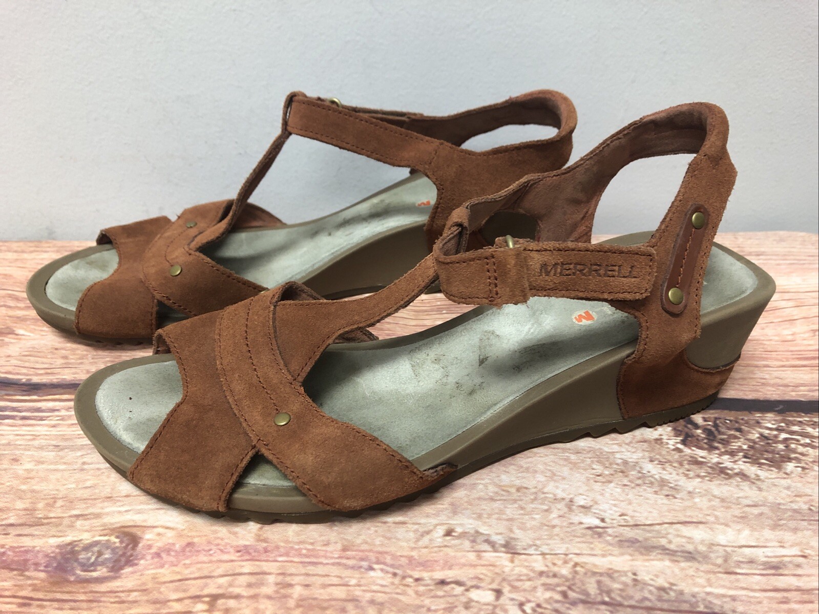 Merrell Revalli sandali con zeppa in camoscio marrone tartaruga conchiglia donna 11 (7v64)