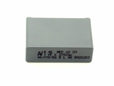 1x 1µF 275V~ AV MKP X2 SH R.46 K 275Vac (1uF,uF,1 µF,1000nF,yF,Kondensator)B47