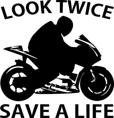 Look Twice Save A Life Vinyl Decal Bumper Sticker Sports Bike Motorcycle Safety Awareness Car Window Decal 