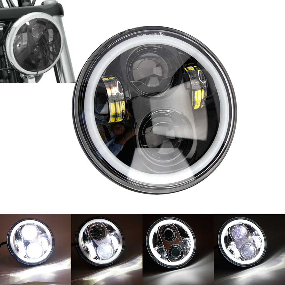 Phare LED 5.75 Pouces Moto Pour Harley Cafe Racer - Neuf, Faisceau Hi/Lo, Black, 12V/24V