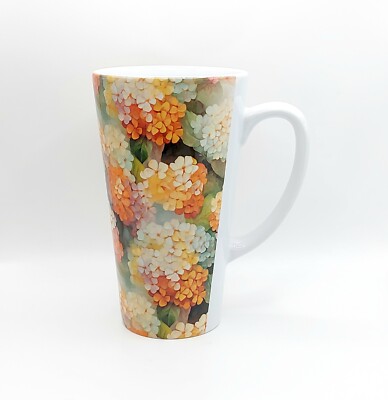 Lantana Flowers Coffee Tea Latte Mug Cup 17 Oz Ceramic White by Mugzan