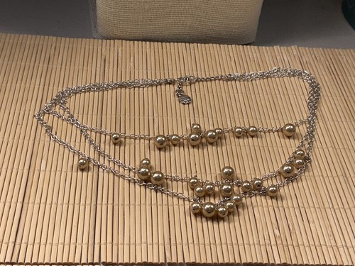 M Necklace Ecru Faux Pearl Clusters Silver Tone Multi Choker Lot 37B - Picture 3 of 3