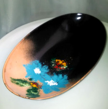 Fishland Emaliowana miska Jardiniere Ellipse Art Deco Połowa wieku Vintage