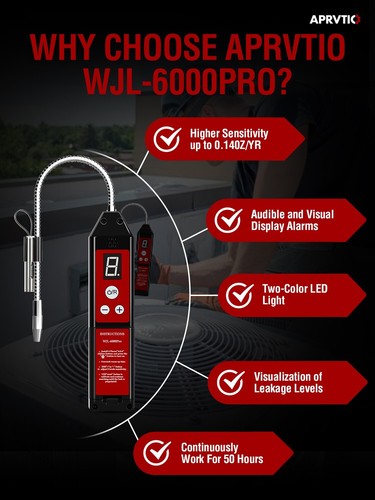 Aprvtio WJL-6000PRO Refrigerant Leak Detector with LED Light R22 R410A R134A - Picture 7 of 9
