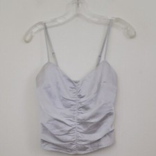 Abercrombie Fitch Satin Silver Ruched Spaghetti Adjustable Strap Cami Womens S