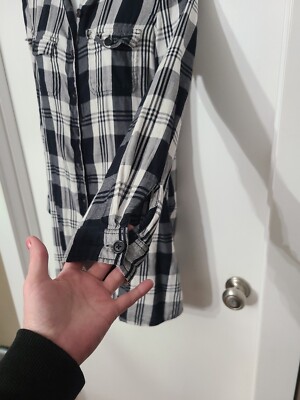 SO FLANNEL SHIRT DRESS BUTTONS POCKETS BLACK WHITE PLAID COTTON MODEL SZ S | eBay SO FLANNEL SHIRT DRESS BUTTONS POCKETS BLACK WHITE PLAID COTTON MODEL SZ S | eBay