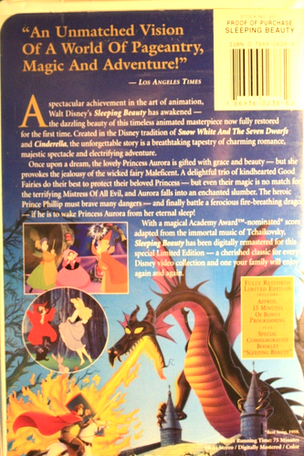 SLEEPING BEAUTY VHS ~ DISNEY'S FULLY RESTORED-LIMITED EDITION Good Con'd - Imagen 4 de 5