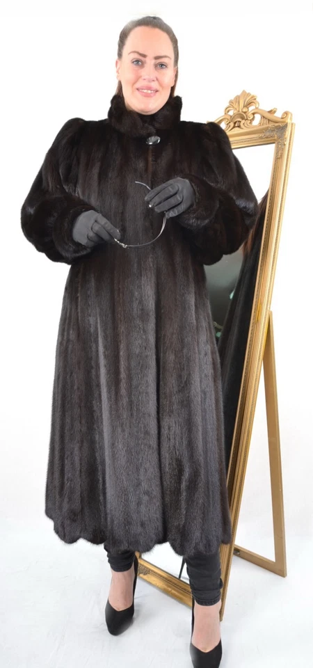 US5219 ABRIGO DE PIEL DE VISÓN NEGRO GLAMA CHAQUETA DE VISÓN RANCHO PARA MUJER TALLA XL - ABRIGO DE VISÓN Foto 3 de 4