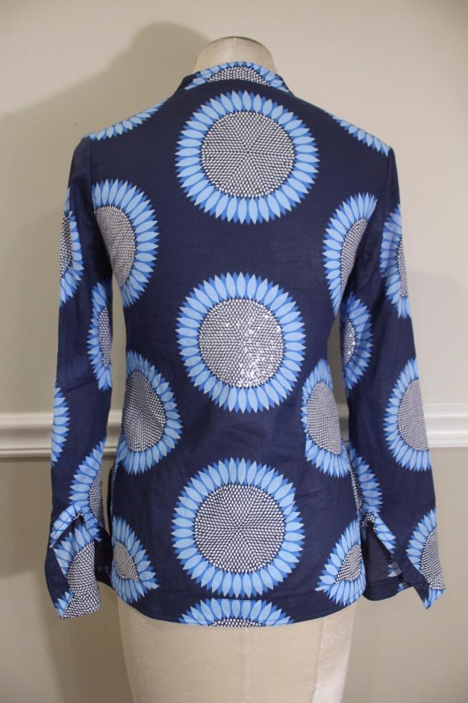 TORY BURCH ヘイスリ フリント ショトスリフ シャンフスツ Tory Burch Women's Blue Sunflower Tunic Top Size 2 (BL100 | eBay