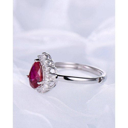 3 Ct Pear Cut Ruby & Moissanite Wedding Ring 14K White Gold FN - Picture 3 of 9