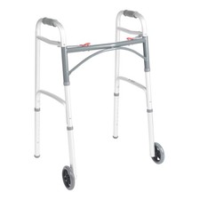 McKesson Aluminum 25 to 32.25" H Junior Dual Release Folding Walker with Wheels