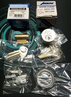 2 Lock Cylinders, ILCO Kick/Lever/Deadbolt Arrow Assa Abloy Mortise Lot#698