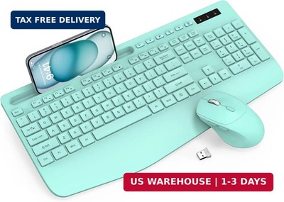 Wireless Keyboard and Mouse Combo - Full-Sized Ergonomic Keyboard with Wrist Res