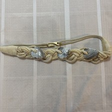 Vintage 80s cream/ivory braided cord belt with Pearl Leaf Accents Hook Closure