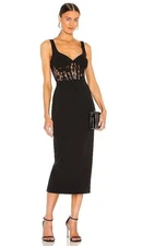 Bardot Small 6 Black Corset Lace Panel Dress Back Slit Sleeveless Cocktail LBD