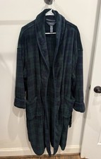 Nautica Men's Plaid Fleece Robe Green Navy 100 Polyester Belted One Size