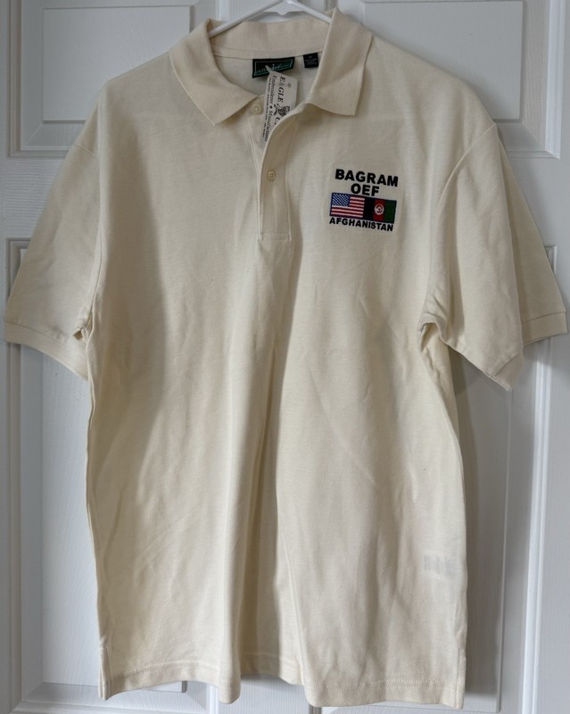 Bagram OEF Afghanistan Polo Shirt , Men’s Medium, Off-White, 100% Cotton, NEW