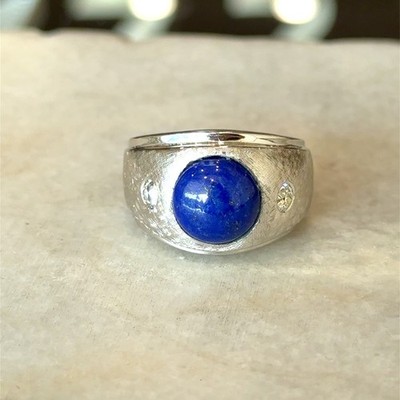 Vintage 50er Jahre Lapis & Diamant 14K Gold Ring