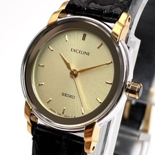 Orologio da polso donna Seiko Quartz Exceline 7321-0770 analogico quadrante oro cinturino pelle