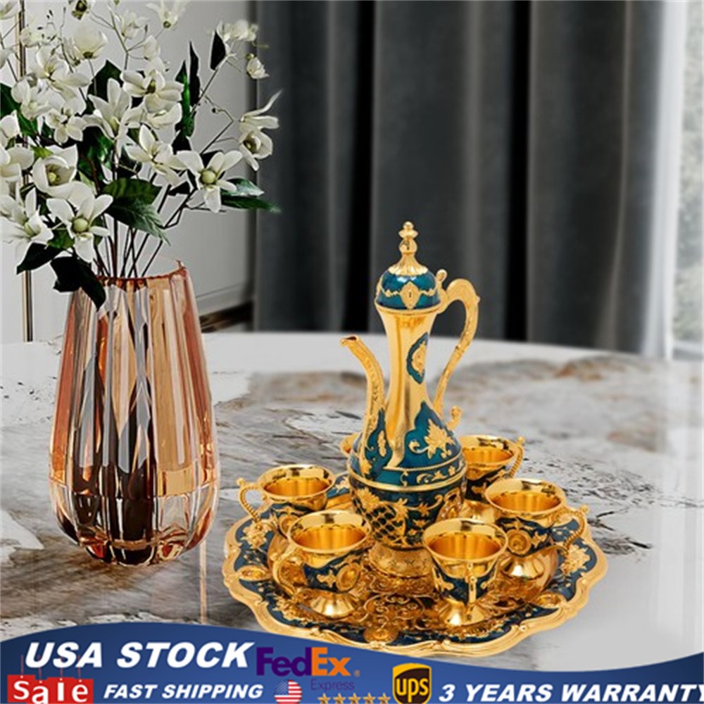Vintage Turkish Tea Set, Luxury Turkish Coffee Set with Pot and 6 Cups for Home