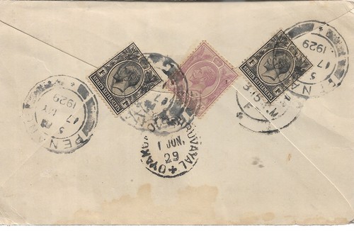 STRAITS SETTLEMENTS KING GEORGE V 1c 1c 4c ON COVER TO SOUTH INDIA REF 1480