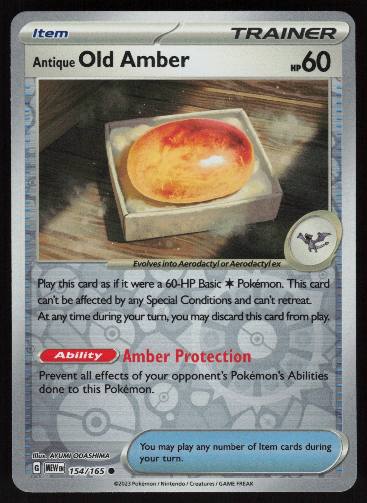 Reverse Holo Antique Old Amber 154/165  Scarlet & Violet 151  Pokemon TCG Card