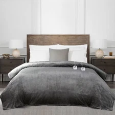Brookstone Bedding Heated Blanket Auto Shut-Off Dual Zone Herringbone