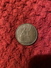 1967 British One Penny Good Grade Great Britain Coin Queen Elizabeth II Era