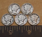 MERCURY DIME COLLECTION 1942 MIXED LOT 5PCS 90% SILVER USA COINS ACTUAL SHOWN