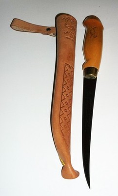 Vtg J Marttiini Finland Filet Fishing Hand Ground Stainless Knife & Sheath